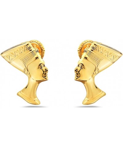 10K Yellow Gold Nefertiti Egyptian Queen Stud Earrings with Screw Backings For Women $32.12 Earrings