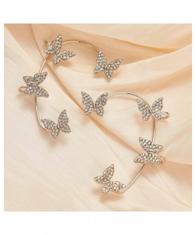 Zircon Butterfly Earrings for Women Girls Butterfly Ear Cuff Wrap Crawler Earrings No Piercing Ear Clip Earring Jewelry Gift ...