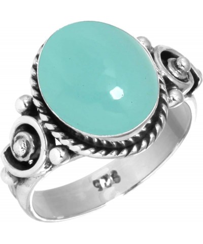 925 Sterling Silver Statement Ring for Women 9x11 Oval Gemstone Handmade Jewelry for Gift (99061_R) Aqua Chalcedony $17.59 Rings