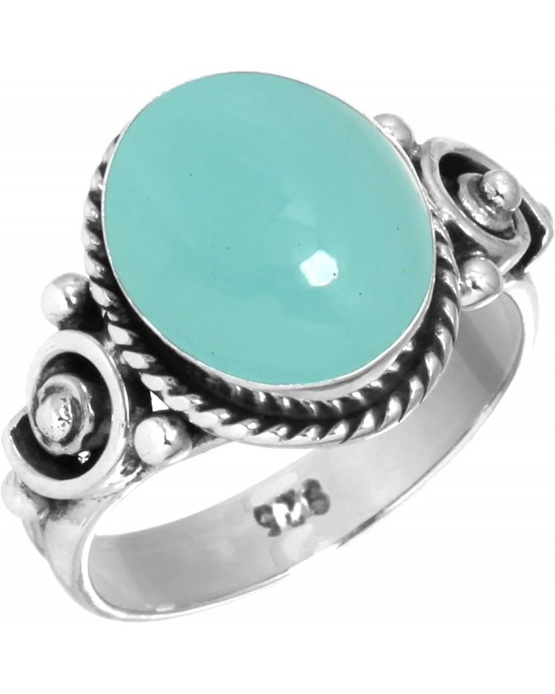 925 Sterling Silver Statement Ring for Women 9x11 Oval Gemstone Handmade Jewelry for Gift (99061_R) Aqua Chalcedony $17.59 Rings