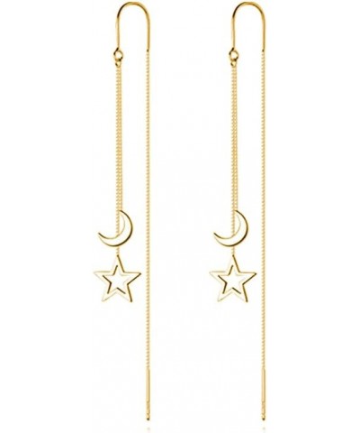 Solid 925 Sterling Silver Moon Star Threader Earrings Tassel Chain Dangle for Women Girls Long Dangle Earrings Drops B-18K Go...