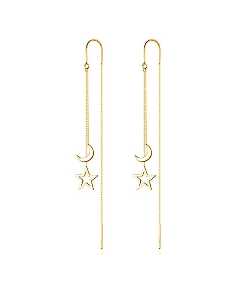 Solid 925 Sterling Silver Moon Star Threader Earrings Tassel Chain Dangle for Women Girls Long Dangle Earrings Drops B-18K Go...