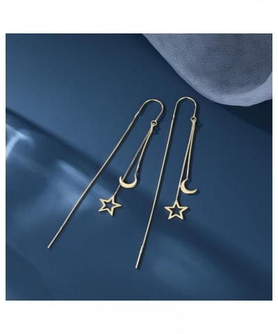 Solid 925 Sterling Silver Moon Star Threader Earrings Tassel Chain Dangle for Women Girls Long Dangle Earrings Drops B-18K Go...