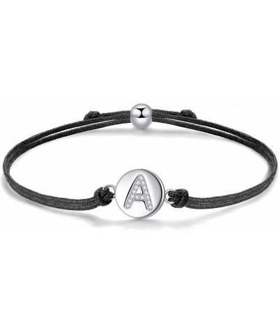 Initial Letter A Customize Bracelet, Cubic Zirconia 925 Sterling Silver Bracelets for Women, 24cm Adjustable Handmade Braided...