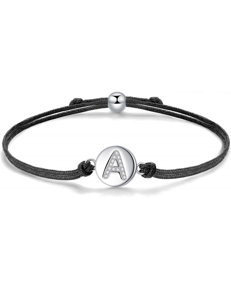 Initial Letter A Customize Bracelet, Cubic Zirconia 925 Sterling Silver Bracelets for Women, 24cm Adjustable Handmade Braided...