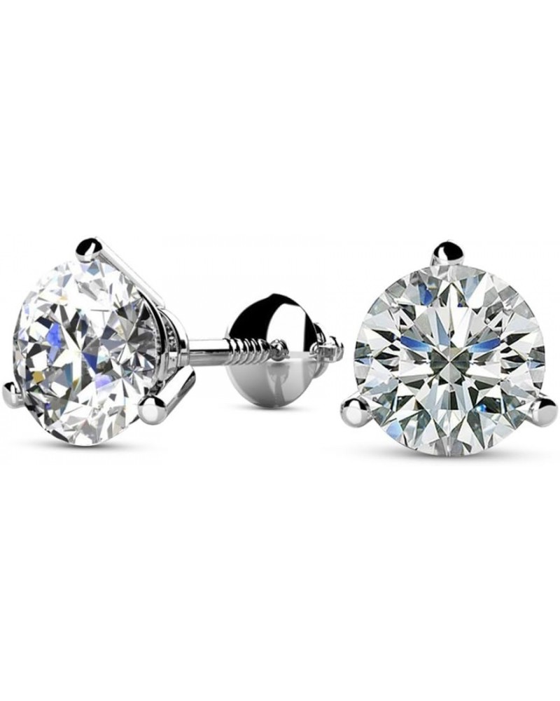 IGI Certified LAB-GROWN Round Diamond Earrings 3 Prong Screw Back Ultra Premium Collection (E-F Color, SI1-SI2 Clarity) 2.0 C...