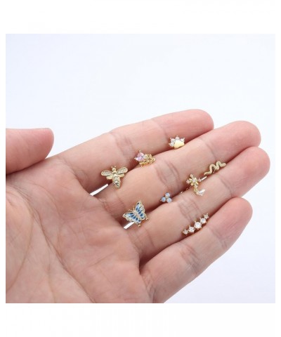 9PCS 16G Cartilage Earrings Stud for Women 316L Stainless Steel Flat Back Earrings CZ Butterfly Flower Cartilage Tragus Earri...