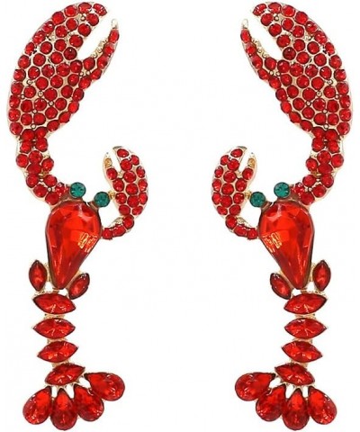 Red Lobster Animal Crystal Earrings Green Eyes Stud Earrings for Women Girls Jewelry Gifts $7.97 Earrings