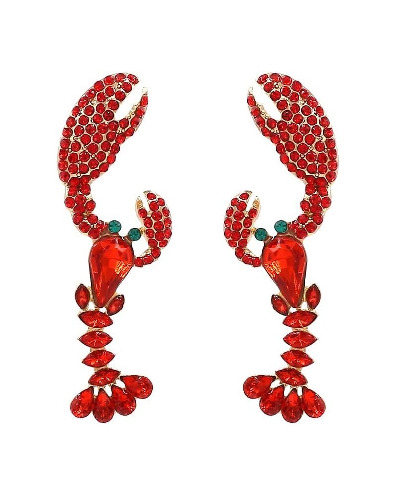 Red Lobster Animal Crystal Earrings Green Eyes Stud Earrings for Women Girls Jewelry Gifts $7.97 Earrings