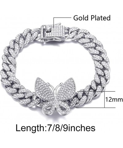 12mm Iced Out Butterfly Cuban Necklace Gold Plated Hip Hop Bling CZ Lab Diamond Miami Cuban Link Choker Chain Bracelet for Wo...