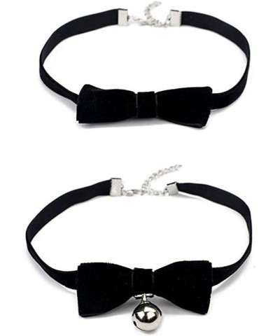 Vintage Lolita Cosplay Gothic Black Red Velvet Bow Bell Pearl Choker Necklace for Women Girls 2 pcs Set Black $6.95 Necklaces