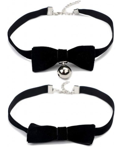 Vintage Lolita Cosplay Gothic Black Red Velvet Bow Bell Pearl Choker Necklace for Women Girls 2 pcs Set Black $6.95 Necklaces