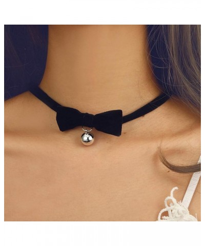 Vintage Lolita Cosplay Gothic Black Red Velvet Bow Bell Pearl Choker Necklace for Women Girls 2 pcs Set Black $6.95 Necklaces