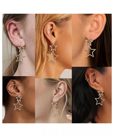 Rhinestone Sparkle Star Earrings Long Drop Dangle Earrings Geometric Five-Pointed Star Stud Earrings Punk Shiny Earrings Fash...