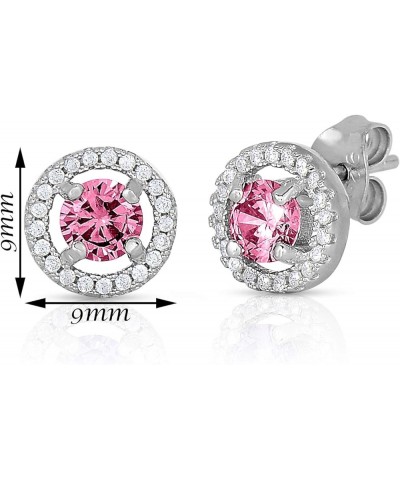 Halo Round Stud Earrings in .925 Sterling Silver with Simulated Birthstone and CZ October $12.25 Earrings