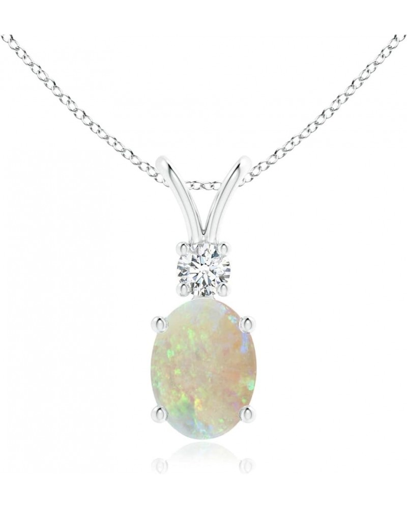 Natural Opal Solitaire Pendant Necklace for Women, Girls in 14K Solid Gold/Platinum | October Birthstone | Jewelry Gift for H...