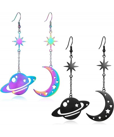 Space Dangle Earrings for Women Girls Asymmetrical Celestial Moon Star Saturn Earrings Dangling Crescent Moon Planet Drops Go...