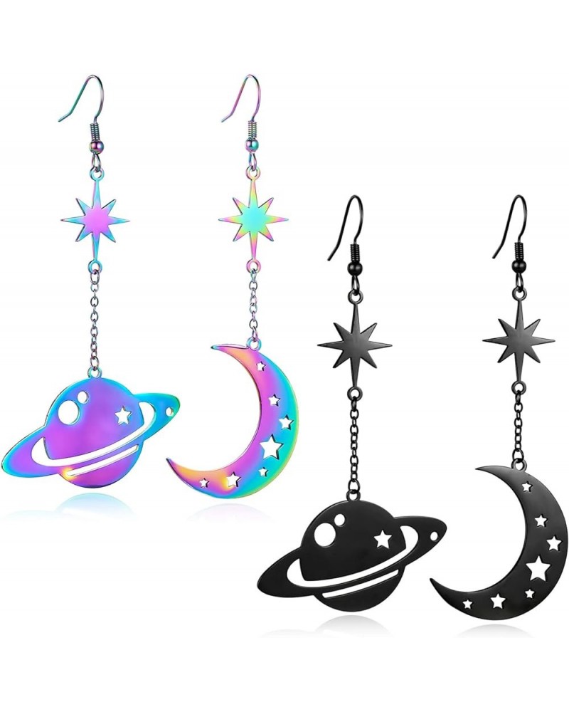 Space Dangle Earrings for Women Girls Asymmetrical Celestial Moon Star Saturn Earrings Dangling Crescent Moon Planet Drops Go...