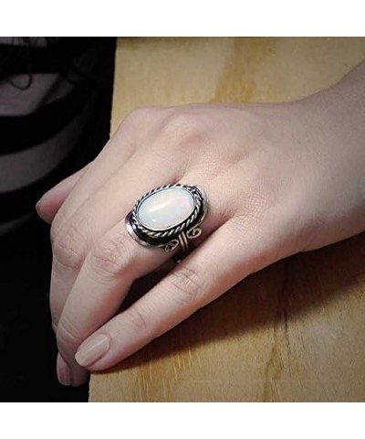 Oval Semi Precious Healing Gemstone Crystal Cabochon Silver Metal Border Adjustable Ring - Womens Natural Fashion Handmade Je...