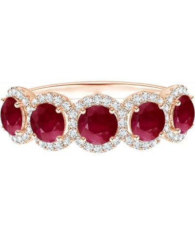 Five Stone Ring!! 6MM Round Ruby Half Eternity Wedding Ring 925 Sterling Silver Rose Gold Plated Silver $29.69 Rings