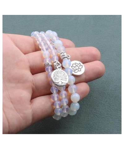 Natural Gemstone Healing Crystal Beaded Bracelets, Tree of Life Lotus Charm Yoga Semi Precious Stone Stretch Bracelets Set fo...