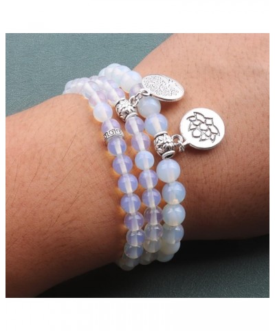 Natural Gemstone Healing Crystal Beaded Bracelets, Tree of Life Lotus Charm Yoga Semi Precious Stone Stretch Bracelets Set fo...