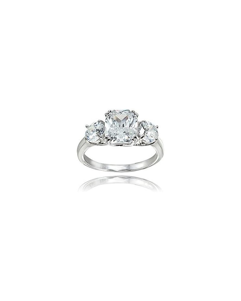 Sterling Silver Cubic Zirconia Cushion Cut 3-Stone Royal Engagement Wedding Ring $19.68 Rings