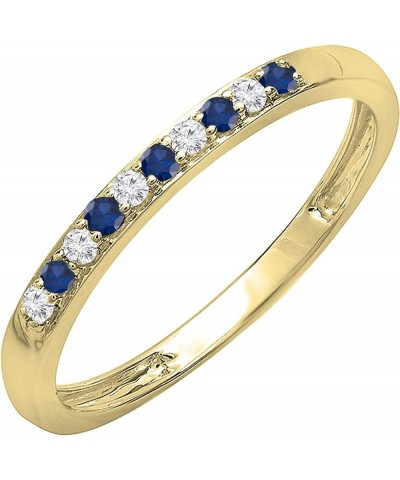 Round Blue Sapphire & White Diamond Alternate Stone Wedding Band for Women in 10K Gold 7.5 Yellow Gold $137.13 Bracelets