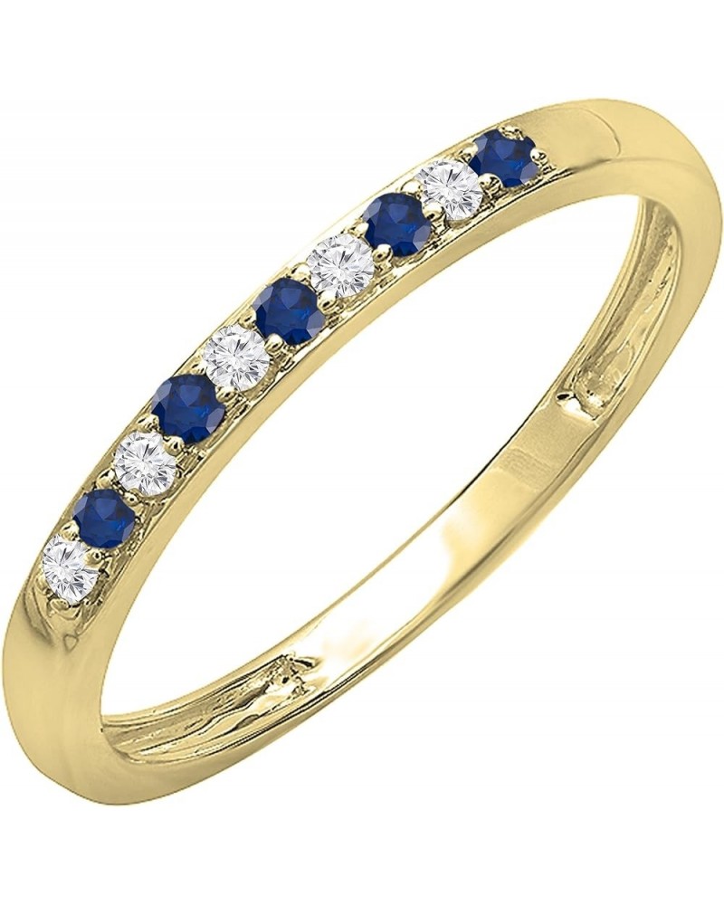 Round Blue Sapphire & White Diamond Alternate Stone Wedding Band for Women in 10K Gold 7.5 Yellow Gold $137.13 Bracelets