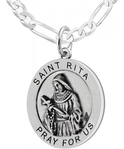 Ladies 925 Sterling Silver 18.5mm Saint Rita Medal Pendant Necklace, 18in to 24in 20in, 2.3mm Figaro Chain $29.28 Necklaces