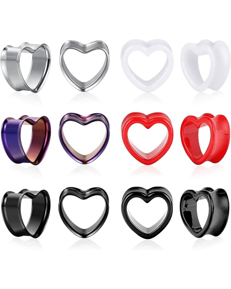 6 Pairs Heart Shape Gauges For Ears Ear Tunnels Plugs Mix Color Stretchers Expander 0g-5/8 inch 00g(10mm) $11.39 Body Jewelry