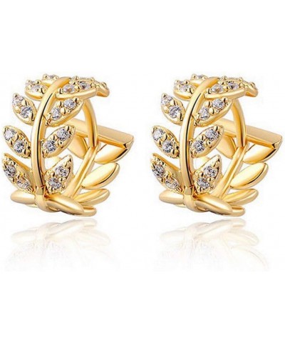 Rhinestone Leaf Hoops Huggie Earrings Dangle Rhinestone Studs Earring Shiny Hoop Earring for Ladies,Gold $3.92 Earrings