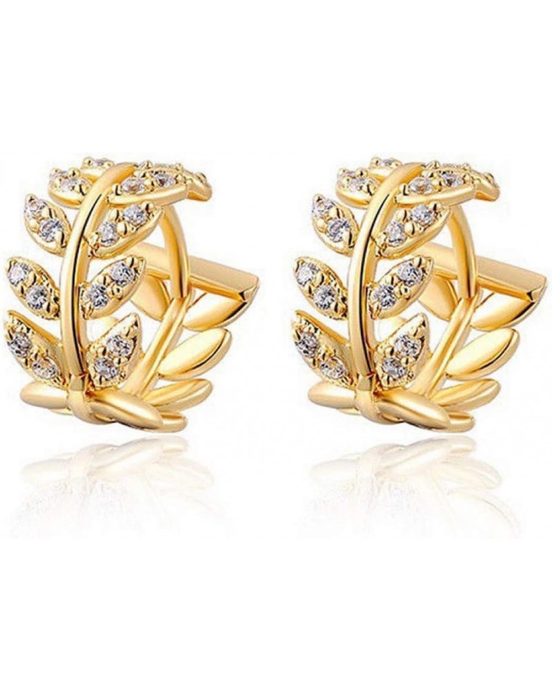 Rhinestone Leaf Hoops Huggie Earrings Dangle Rhinestone Studs Earring Shiny Hoop Earring for Ladies,Gold $3.92 Earrings