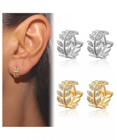 Rhinestone Leaf Hoops Huggie Earrings Dangle Rhinestone Studs Earring Shiny Hoop Earring for Ladies,Gold $3.92 Earrings