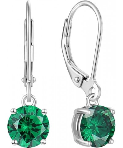 Women's Solitaire Dangle Drop Earrings 925 Sterling Silver Round Leverback Earrings Birthstones Jewelry Gifts 05-emerald-May ...