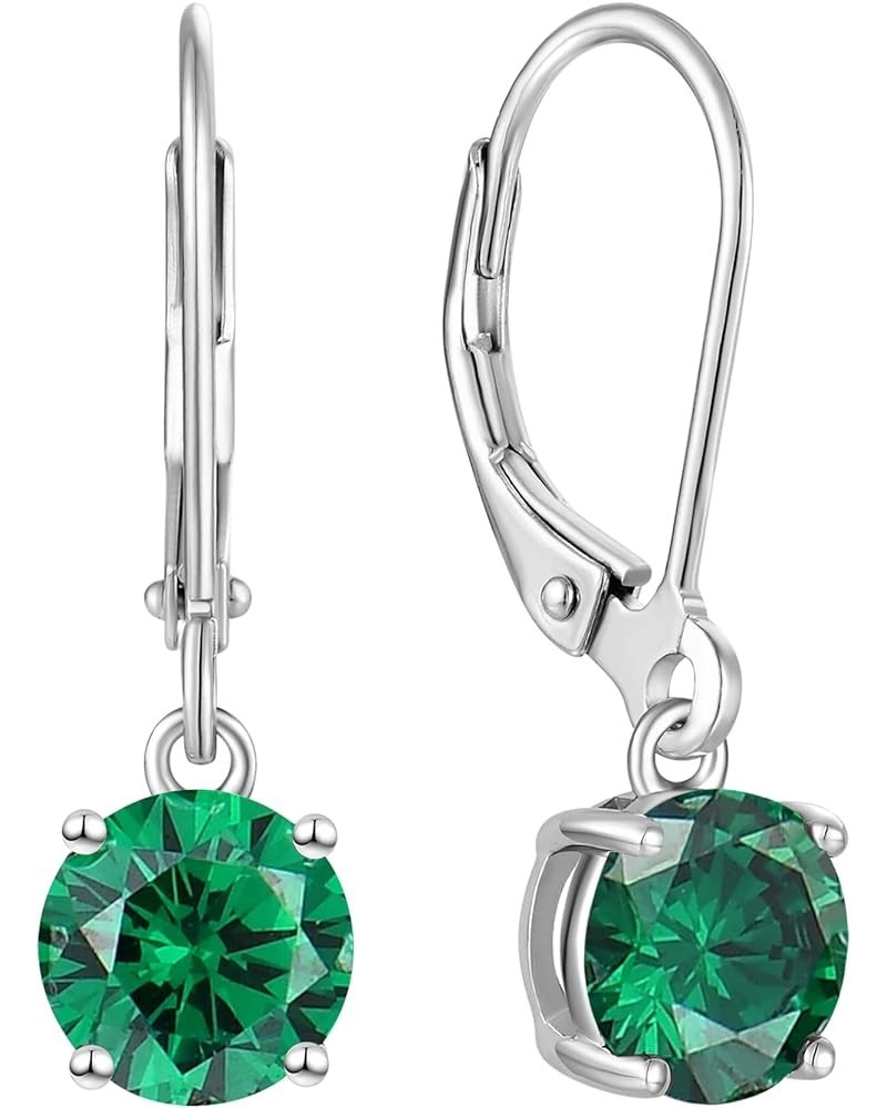 Women's Solitaire Dangle Drop Earrings 925 Sterling Silver Round Leverback Earrings Birthstones Jewelry Gifts 05-emerald-May ...