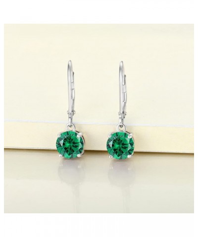 Women's Solitaire Dangle Drop Earrings 925 Sterling Silver Round Leverback Earrings Birthstones Jewelry Gifts 05-emerald-May ...