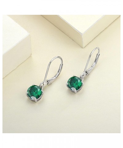 Women's Solitaire Dangle Drop Earrings 925 Sterling Silver Round Leverback Earrings Birthstones Jewelry Gifts 05-emerald-May ...