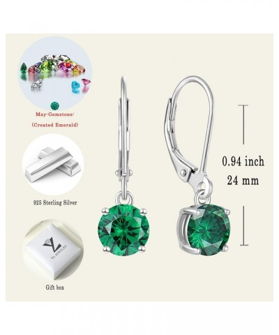 Women's Solitaire Dangle Drop Earrings 925 Sterling Silver Round Leverback Earrings Birthstones Jewelry Gifts 05-emerald-May ...