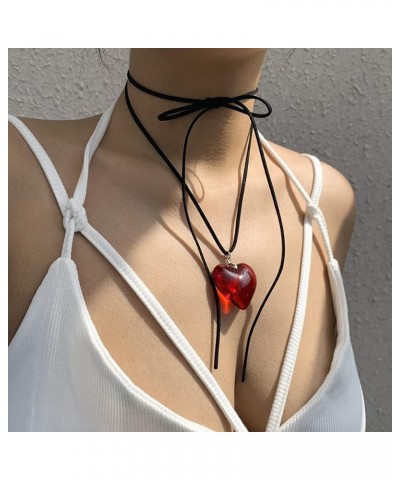 Chunky Puffy Heart Necklace - Queen of Hearts Accessories - Big Glass Heart Goth Choker Pendant Necklace for Girls Teens Wome...