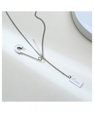 Safety Pin Necklace Personalized Name Y Lariat Pendant 925 Sterling Silver Paper Clip Pendant Pin Jewelry Birthday Gift for W...