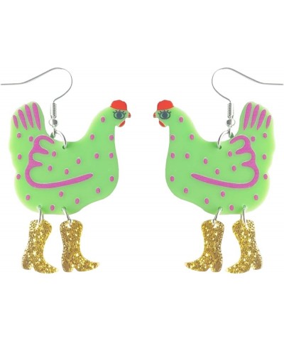 Funny Cute Kawaii Acrylic Big Rooster Chicken Panda Cat Bunny Sheep Drop Dangle Earrings for Women Girls Rooster Chicken Gree...