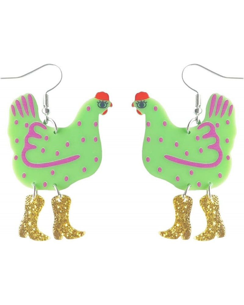 Funny Cute Kawaii Acrylic Big Rooster Chicken Panda Cat Bunny Sheep Drop Dangle Earrings for Women Girls Rooster Chicken Gree...