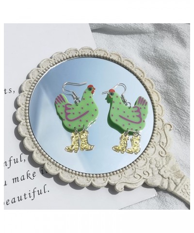 Funny Cute Kawaii Acrylic Big Rooster Chicken Panda Cat Bunny Sheep Drop Dangle Earrings for Women Girls Rooster Chicken Gree...