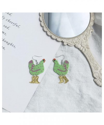 Funny Cute Kawaii Acrylic Big Rooster Chicken Panda Cat Bunny Sheep Drop Dangle Earrings for Women Girls Rooster Chicken Gree...