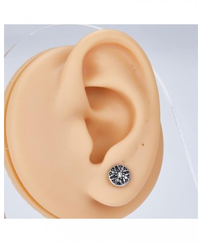 Retro Vintage Stainless Steel Round Shaped Screw Back Flower Style Stud Earrings Silver $5.93 Earrings