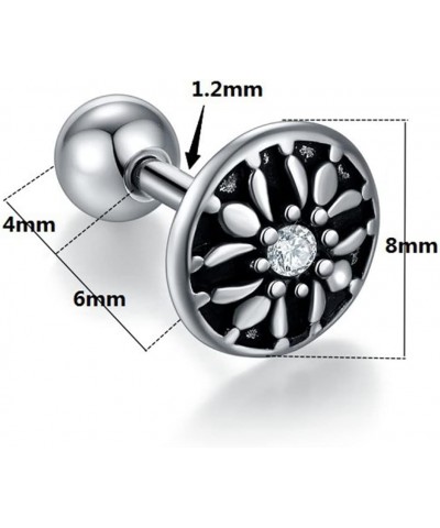 Retro Vintage Stainless Steel Round Shaped Screw Back Flower Style Stud Earrings Silver $5.93 Earrings