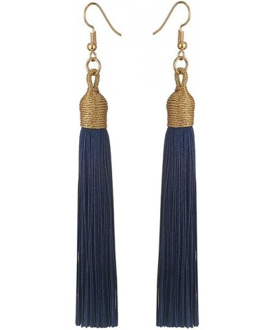 Boho Thread Long Tassel Dangle Drop Colorful Fringe Earrings Silk Fabric Ethnic Vintage Charms Eardrop Navy Blue $11.15 Earrings