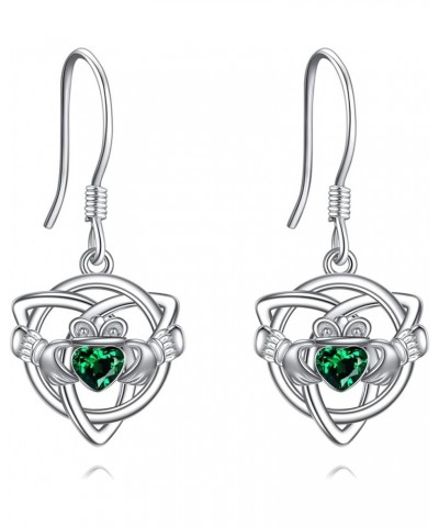 Claddagh Earrings Sterling Silver Celtic Knot Claddagh Crystal Dangle Dangling Drop Earrings Irish Jewelry Gifts for Women Gi...