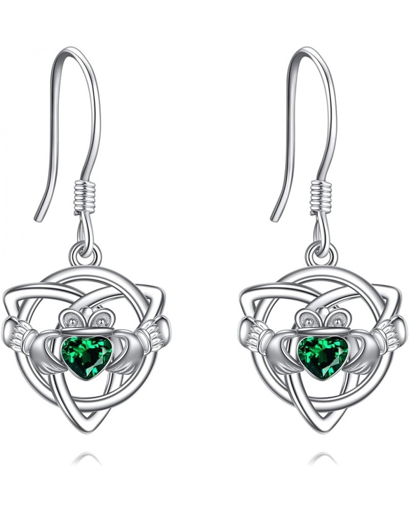 Claddagh Earrings Sterling Silver Celtic Knot Claddagh Crystal Dangle Dangling Drop Earrings Irish Jewelry Gifts for Women Gi...